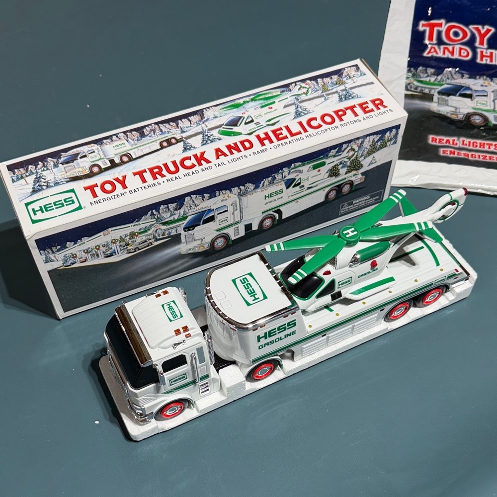 Hess Green & White Toy Truck and Helicopter - Kids Vehicles